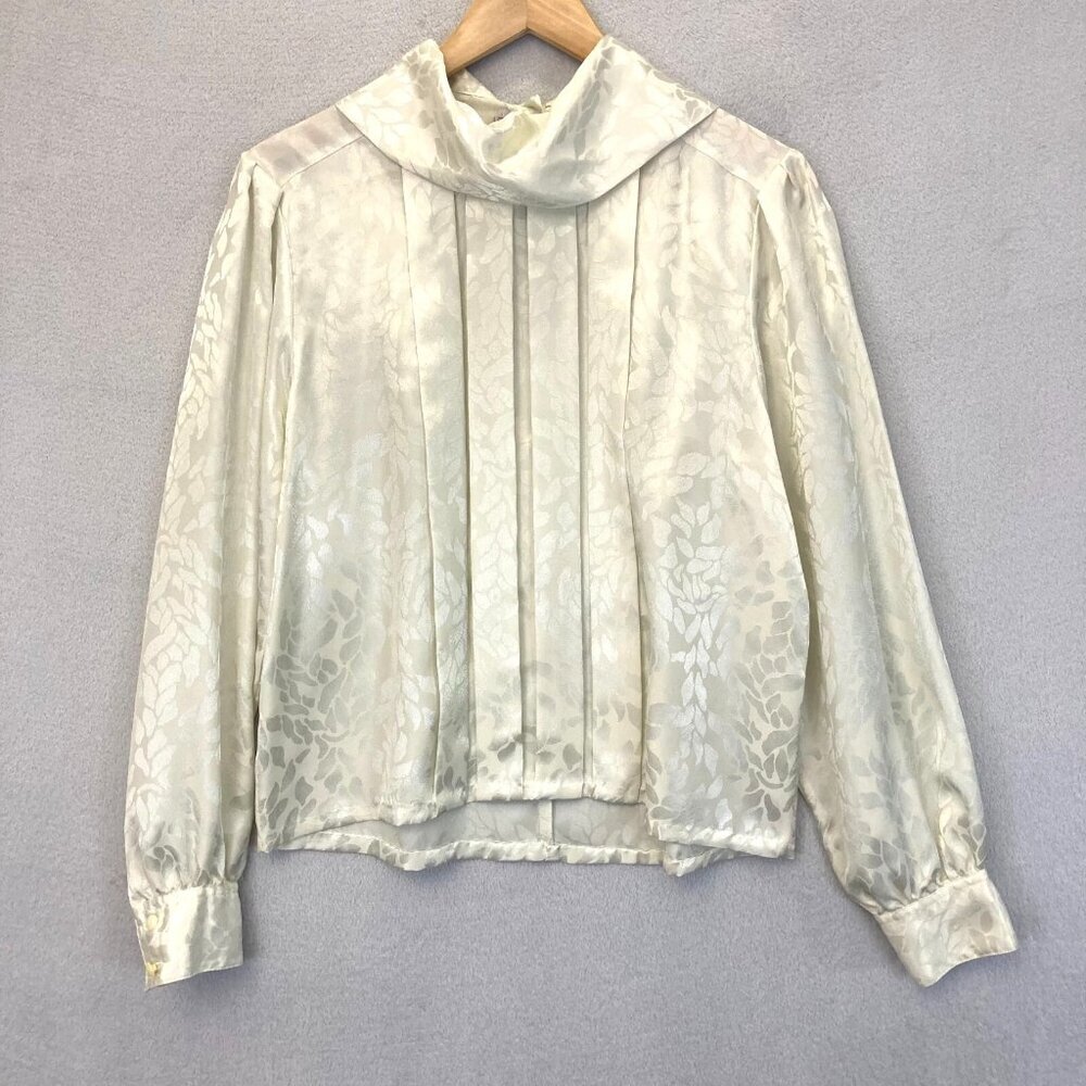 VINTAGE Laura & Jayne Satin Blouse Size 12‎ Pleated White 80s Office Traditional